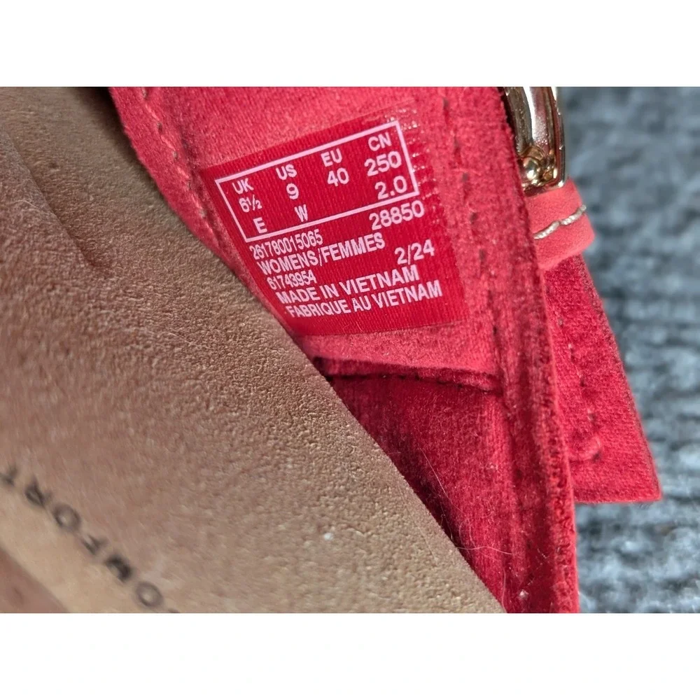 Clarks Collection Leather Slide Sandals Reileigh May Red Women's 9 W Wide